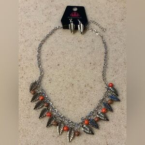 Paparazzi Silver Necklace with Orange and Brown Accents